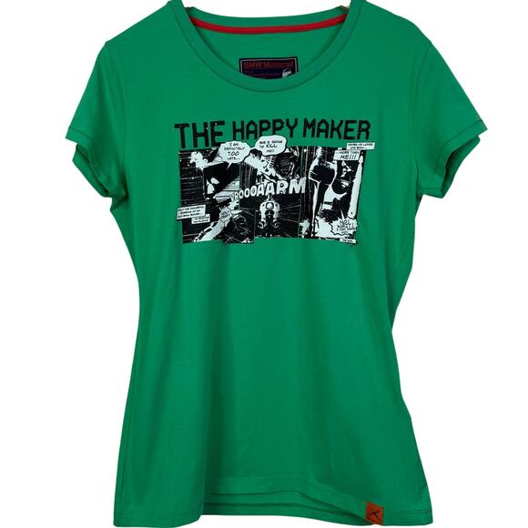 BMW Motorrad The Happy Maker Damen Comic Strip Graphic Tee Womens Size L NWT - Picture 1 of 10
